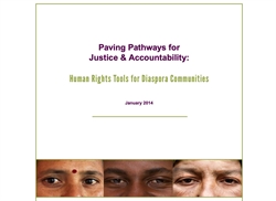 [ai] A document cover titled 'Paving Pathways for Justice & Accountability: Human Rights Tools for Diaspora Communities' with a date of January 2014. The background features close-up images of diverse faces.
